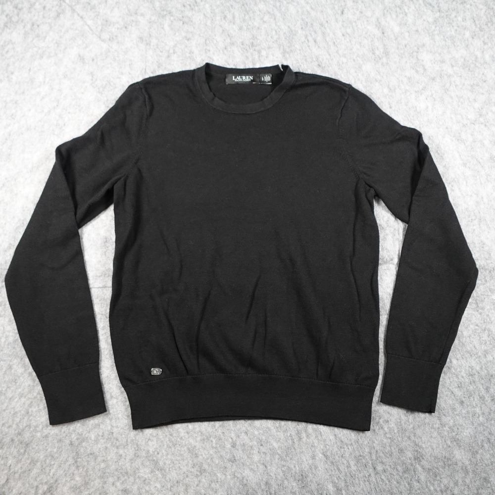 Ralph Lauren Sweater Women Large Black Crew‎ Neck Cotton Knit Classic Casual